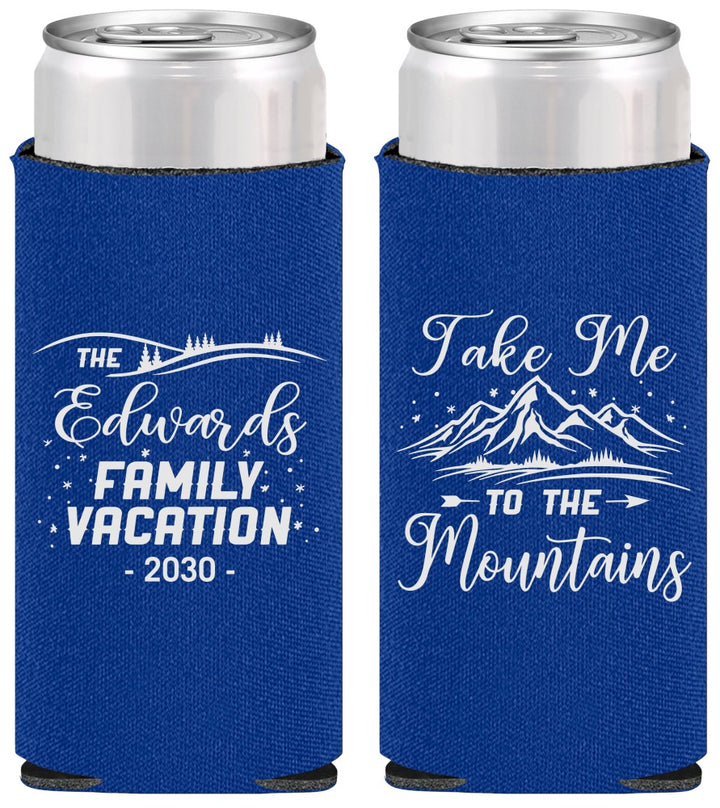 Personalized Family Vacation Slim Can Coolers - Mountains | 180024