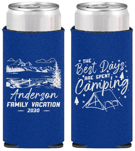 Personalized Family Vacation Slim Can Coolers - Camping Trip | 180025