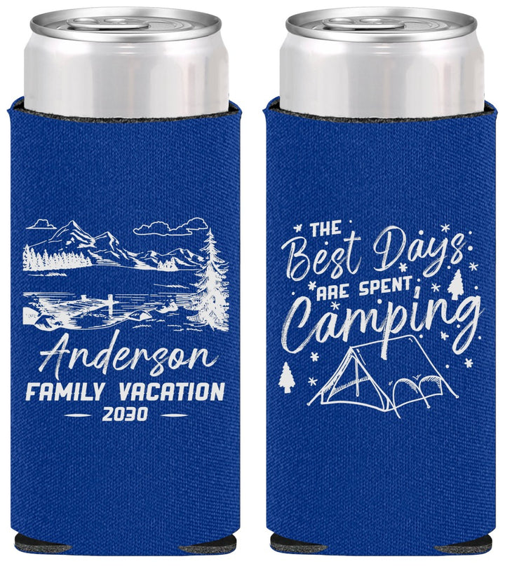 Personalized Family Vacation Slim Can Coolers - Camping Trip | 180025