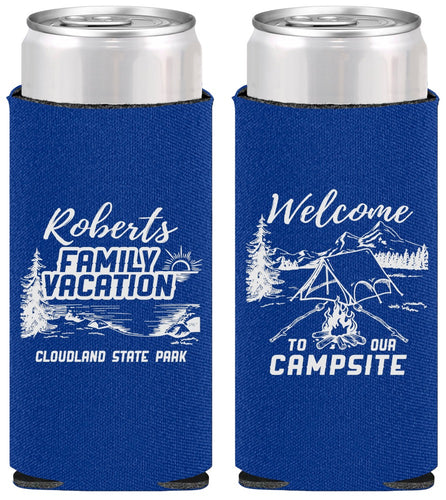 Personalized Family Vacation Slim Can Coolers - Camping Trip | 180026