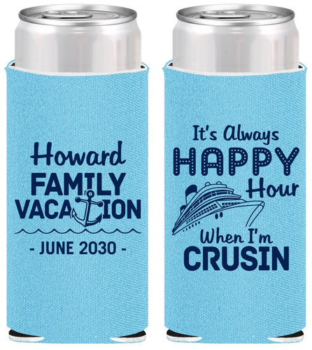 Personalized Family Vacation Slim Can Coolers - Crusin Cruise | 180033