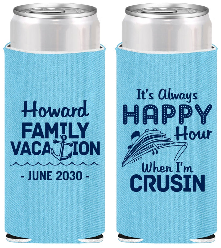 Personalized Family Vacation Slim Can Coolers - Crusin Cruise | 180033