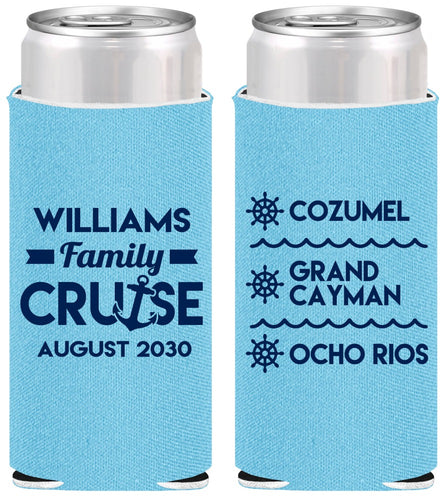 Personalized Family Vacation Slim Can Coolers - Nautical Cruise | 180034