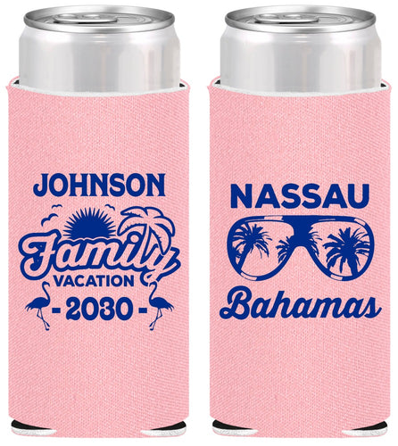 Personalized Family Vacation Slim Can Coolers - Bahamas | 180041