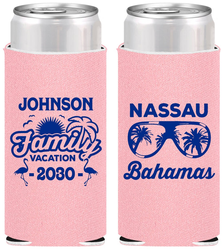 Personalized Family Vacation Slim Can Coolers - Bahamas | 180041