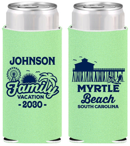 Personalized Family Vacation Slim Can Coolers - Myrtle Beach | 180045