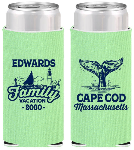 Personalized Family Vacation Slim Can Coolers - Cape Cod | 180046