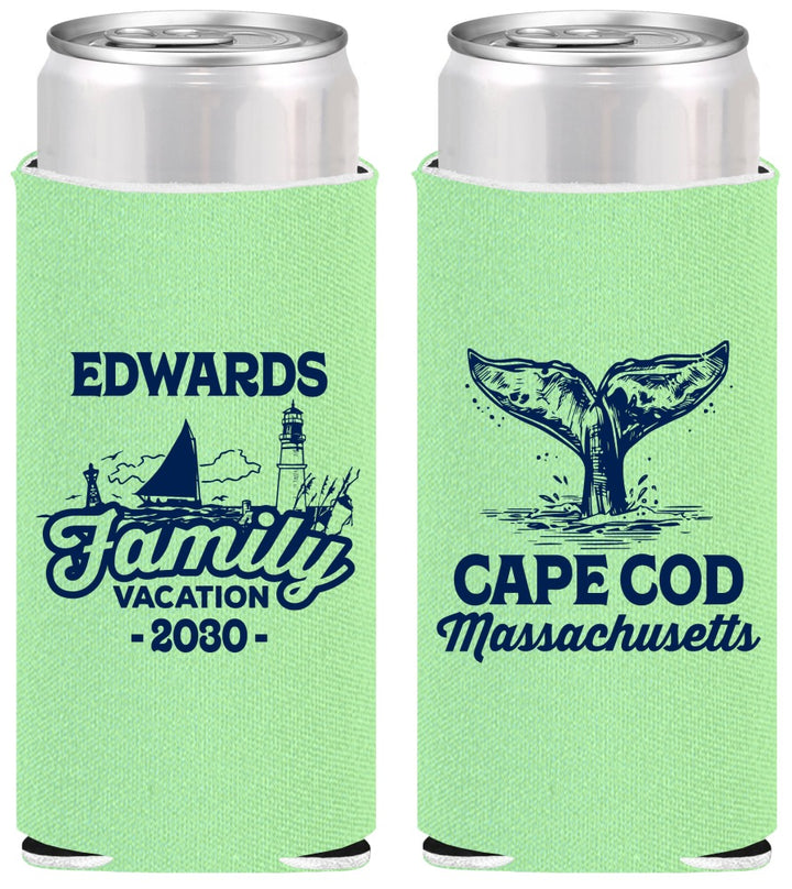 Personalized Family Vacation Slim Can Coolers - Cape Cod | 180046