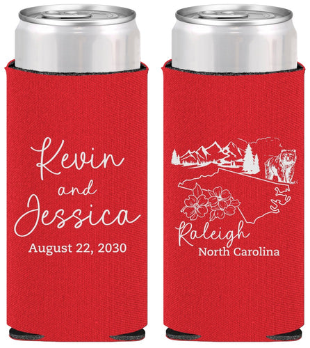 Personalized Wedding Slim Can Coolers - North Carolina | 182