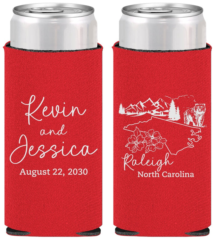 Personalized Wedding Slim Can Coolers - North Carolina | 182