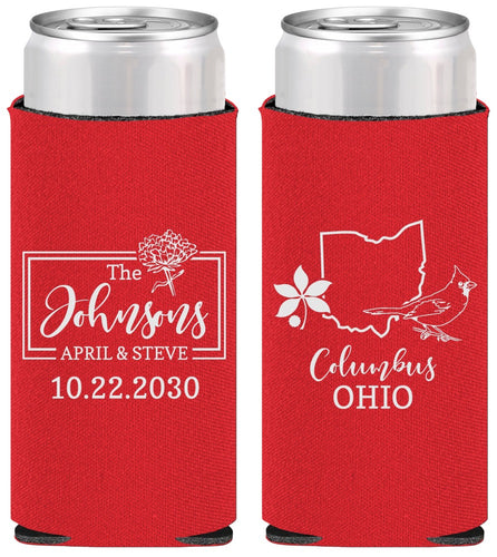 Personalized Wedding Slim Can Coolers - Ohio | 184