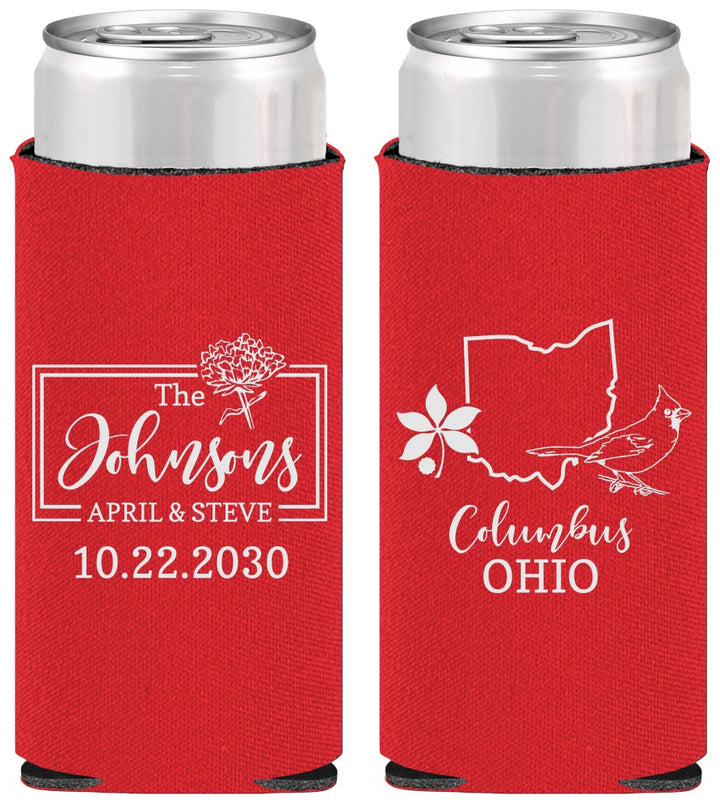 Personalized Wedding Slim Can Coolers - Ohio | 184
