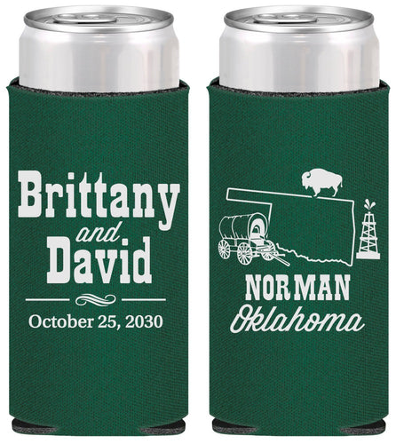 Personalized Wedding Slim Can Coolers - Oklahoma | 185