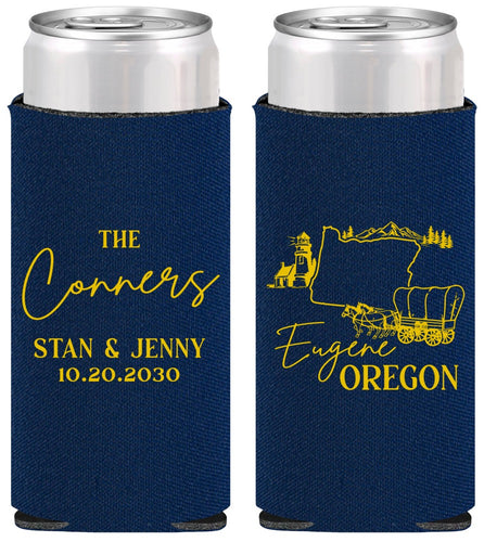 Personalized Wedding Slim Can Coolers - Oregon | 186