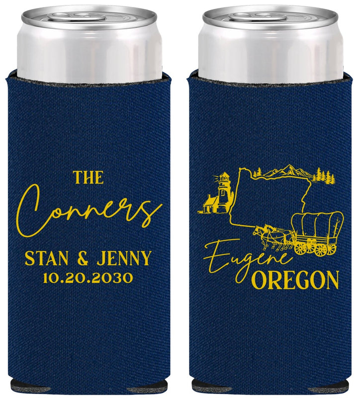 Personalized Wedding Slim Can Coolers - Oregon | 186