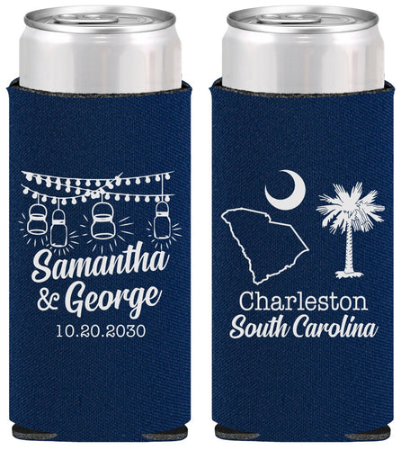 Personalized Wedding Slim Can Coolers - South Carolina | 189
