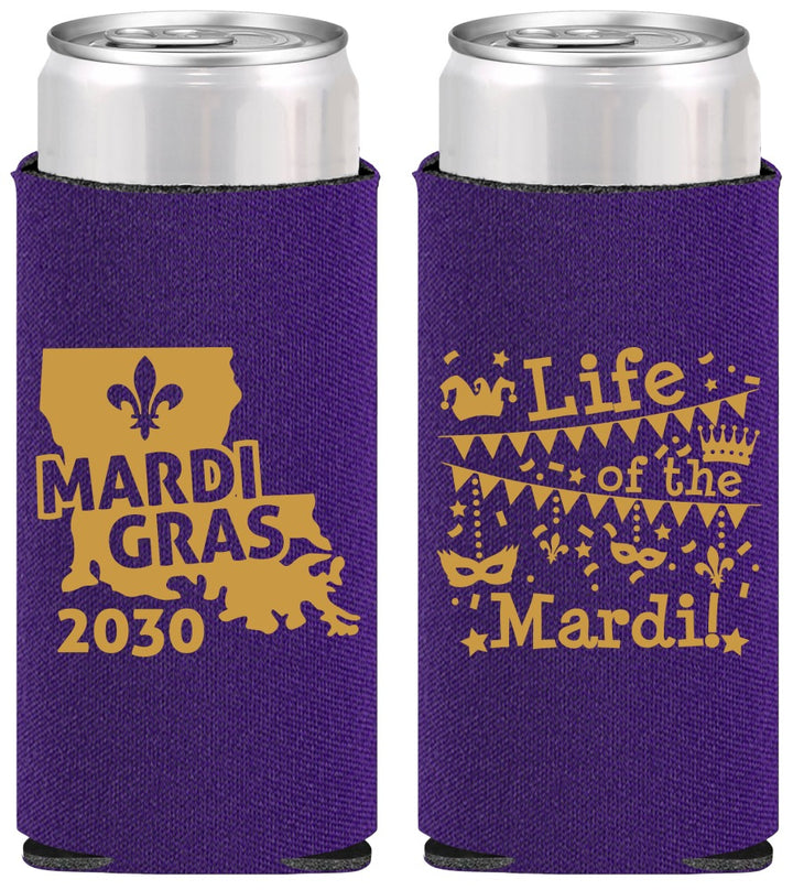 Personalized Mardi Gras Slim Can Coolers - Life Of The Mardi | 190001