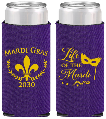 Personalized Mardi Gras Slim Can Coolers - Life Of The Mardi | 190004