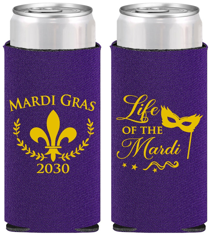 Personalized Mardi Gras Slim Can Coolers - Life Of The Mardi | 190004