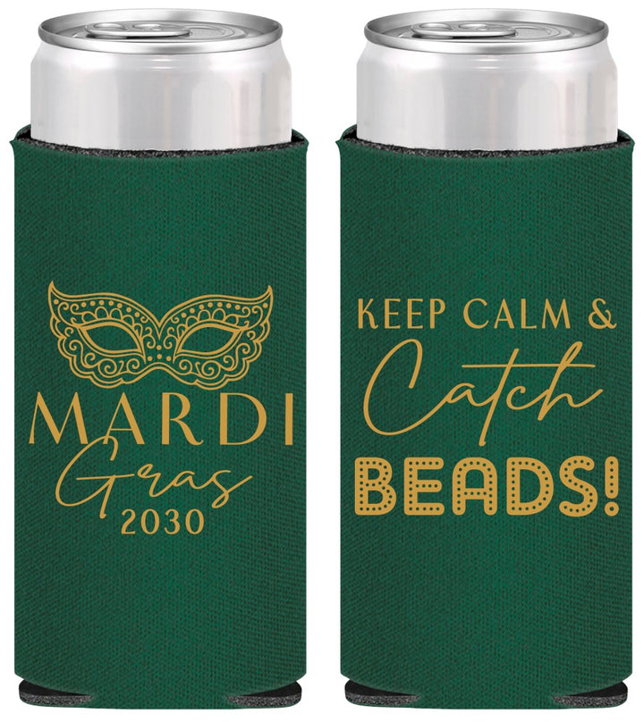 Personalized Mardi Gras Slim Can Coolers - Beads Nola | 190007