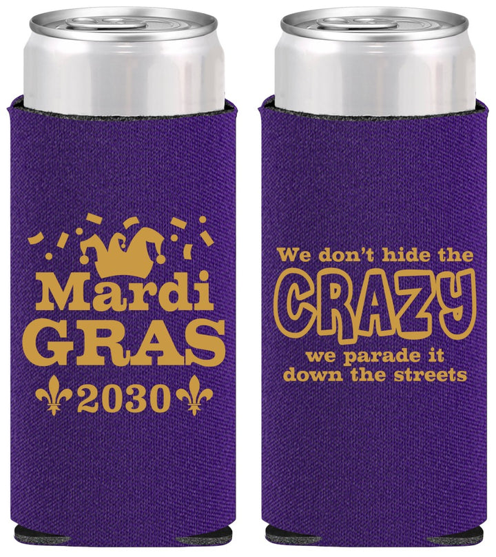 Personalized Mardi Gras Slim Can Coolers - Fleur De Lis | 190009