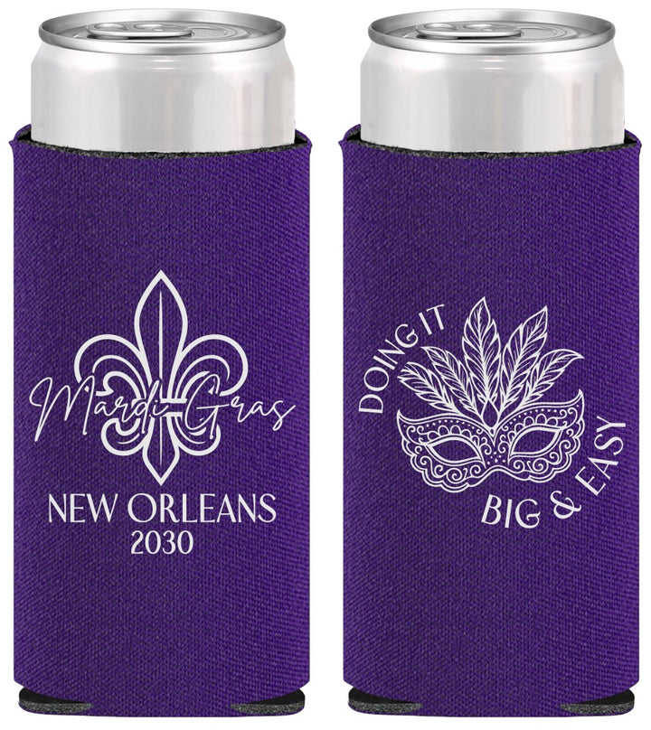 Personalized Mardi Gras Slim Can Coolers - Fleur De Lis | 190010