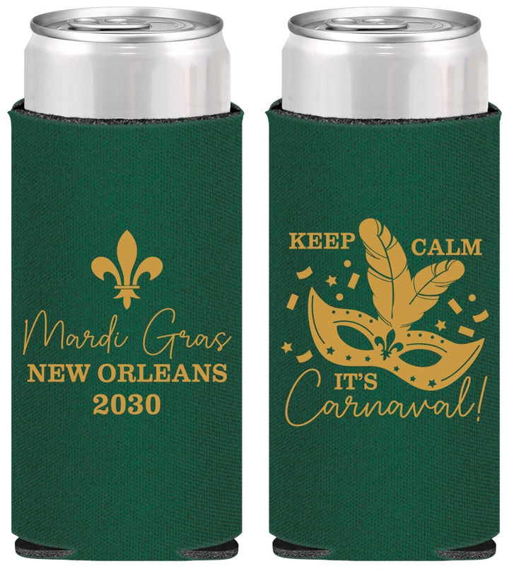 Personalized Mardi Gras Slim Can Coolers - Fleur De Lis Carnaval | 190011