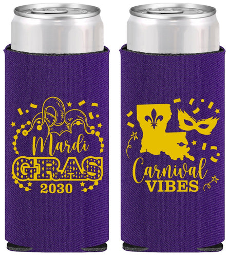 Personalized Mardi Gras Slim Can Coolers - Fleur De Lis Carnaval | 190012