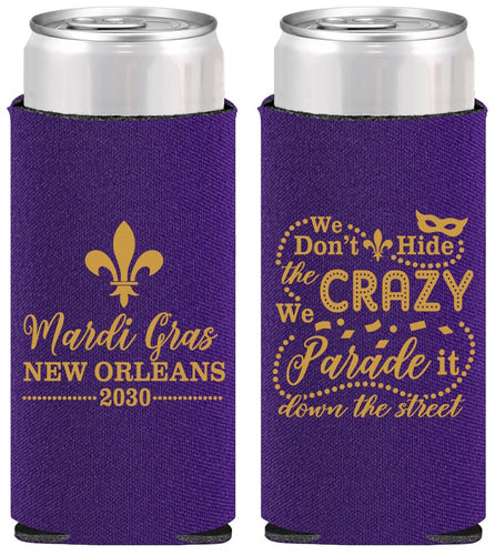 Personalized Mardi Gras Slim Can Coolers - Fleur De Lis | 190013