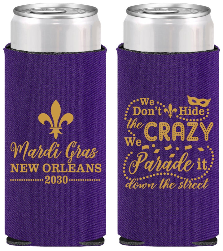 Personalized Mardi Gras Slim Can Coolers - Fleur De Lis | 190013