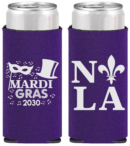 Personalized Mardi Gras Slim Can Coolers - Nola Fleur De Lis | 190014