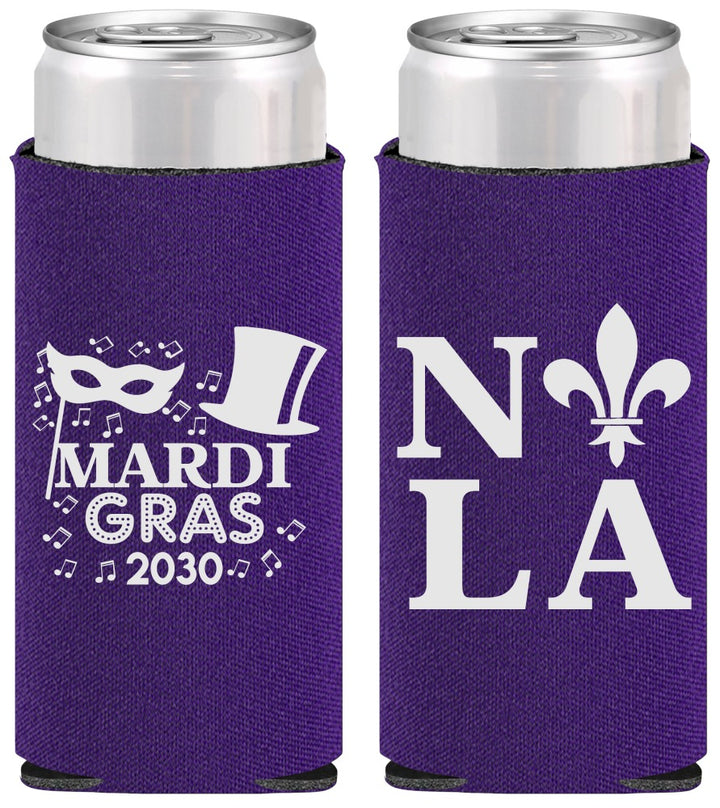 Personalized Mardi Gras Slim Can Coolers - Nola Fleur De Lis | 190014