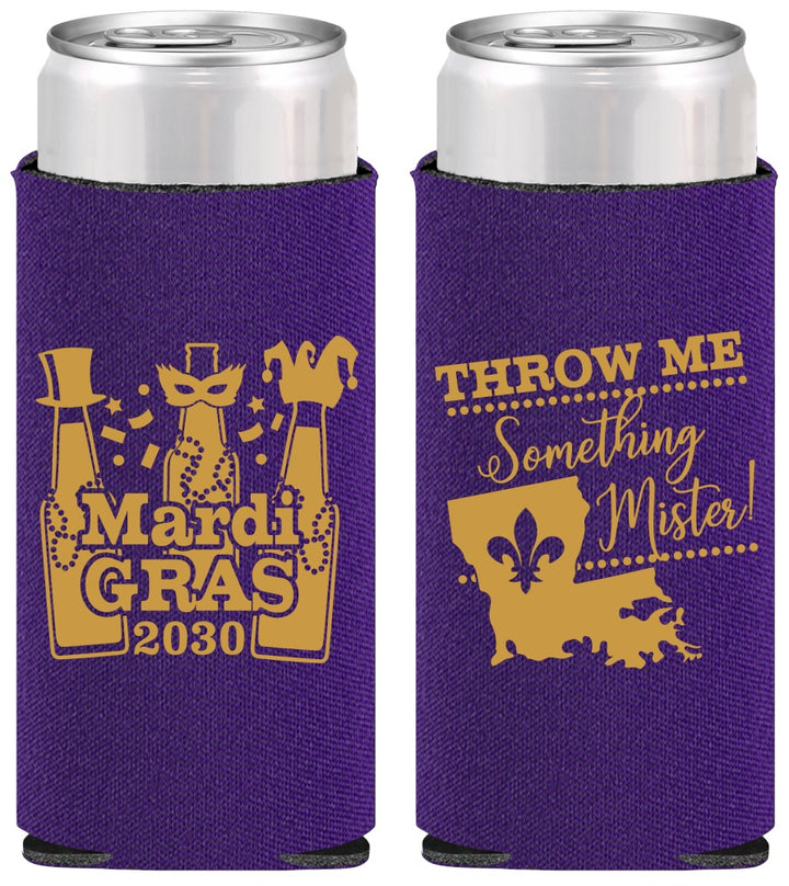 Personalized Mardi Gras Slim Can Coolers - Beads Nola | 190017