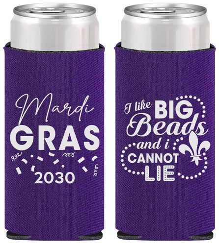 Personalized Mardi Gras Slim Can Coolers - Big Bead Fleur De Lis | 190018