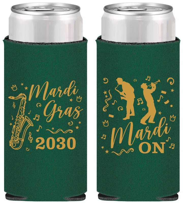 Personalized Mardi Gras Slim Can Coolers - Mardi On Jazz | 190019