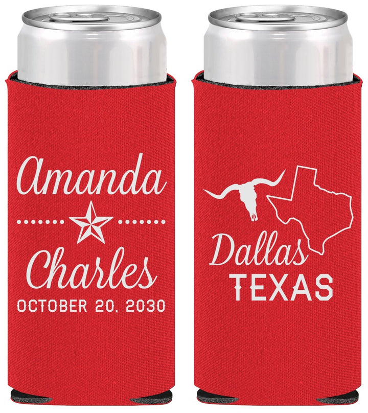 Personalized Wedding Slim Can Coolers - Texas | 192