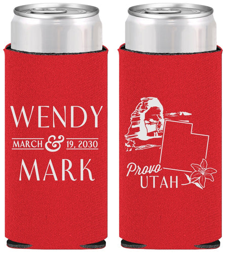 Personalized Wedding Slim Can Coolers - Utah | 193