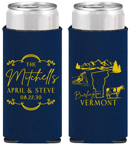Personalized Wedding Slim Can Coolers - Vermont | 194