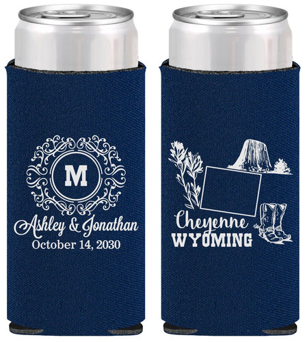 Personalized Wedding Slim Can Coolers - Wyoming | 199
