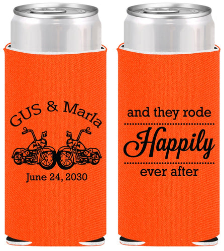 Personalized Wedding Slim Can Coolers - Happily Ever After Motorcycle | 200
