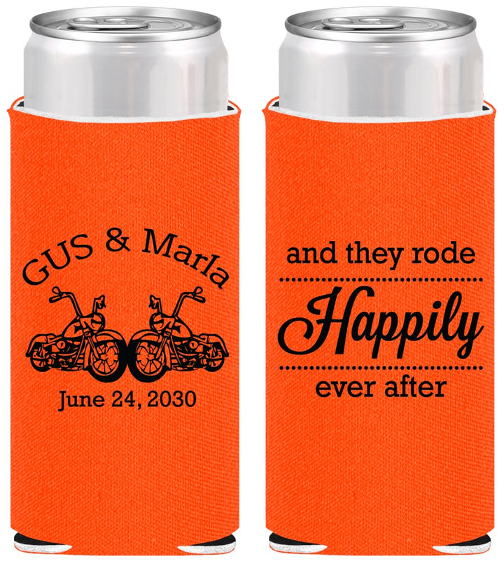 Personalized Wedding Slim Can Coolers - Happily Ever After Motorcycle | 200
