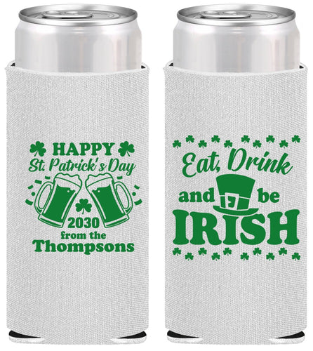 Personalized St Patricks Day Slim Can Coolers - Eat Drink Be Irish | 200002