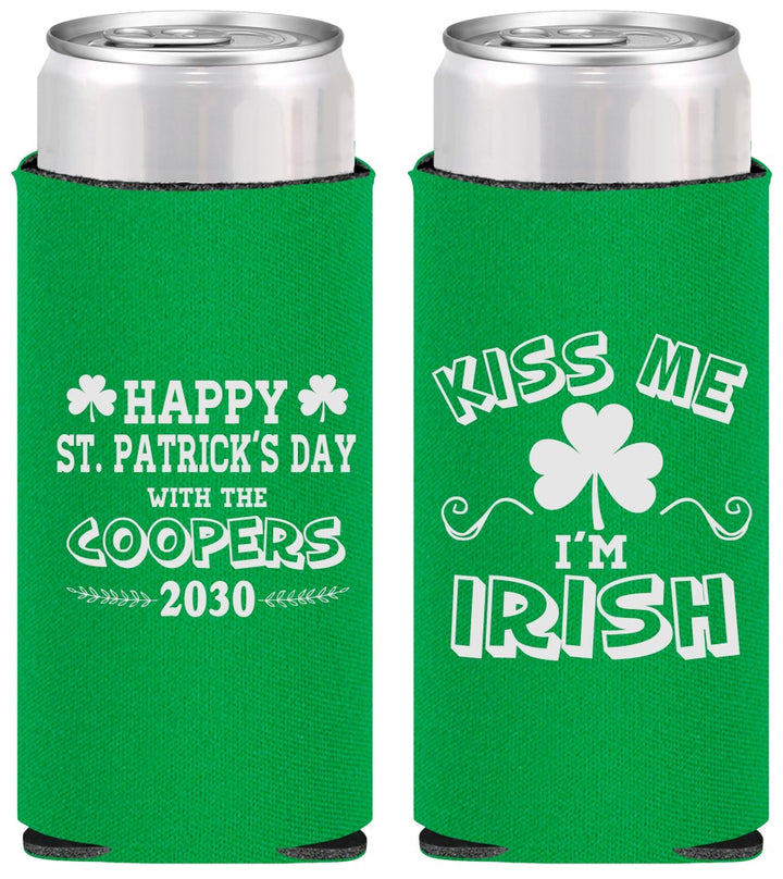Personalized St Patricks Day Slim Can Coolers - Kiss Me I Am Irish | 200004