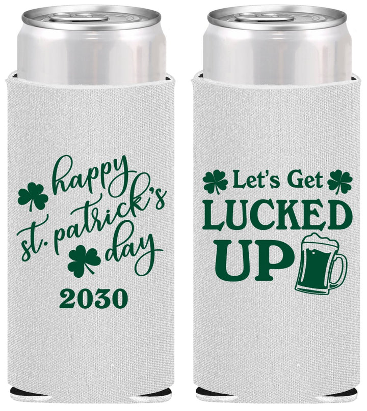 Personalized St Patricks Day Slim Can Coolers - Lucked Up | 200007