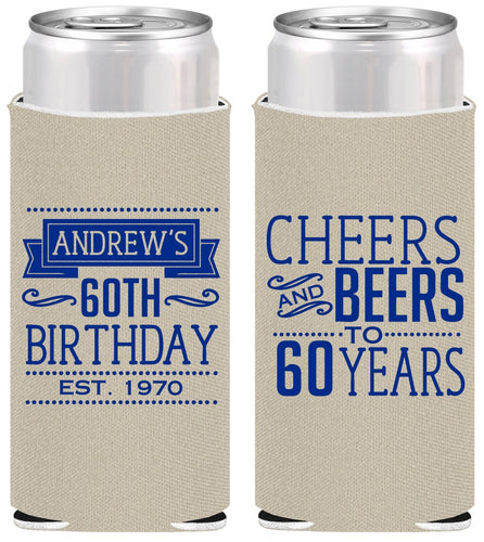 Personalized Birthday Slim Can Coolers - Cheers Beers To 60 Years | 20001