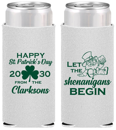 Personalized St Patricks Day Slim Can Coolers - Shenanigans Leprechaun | 200011