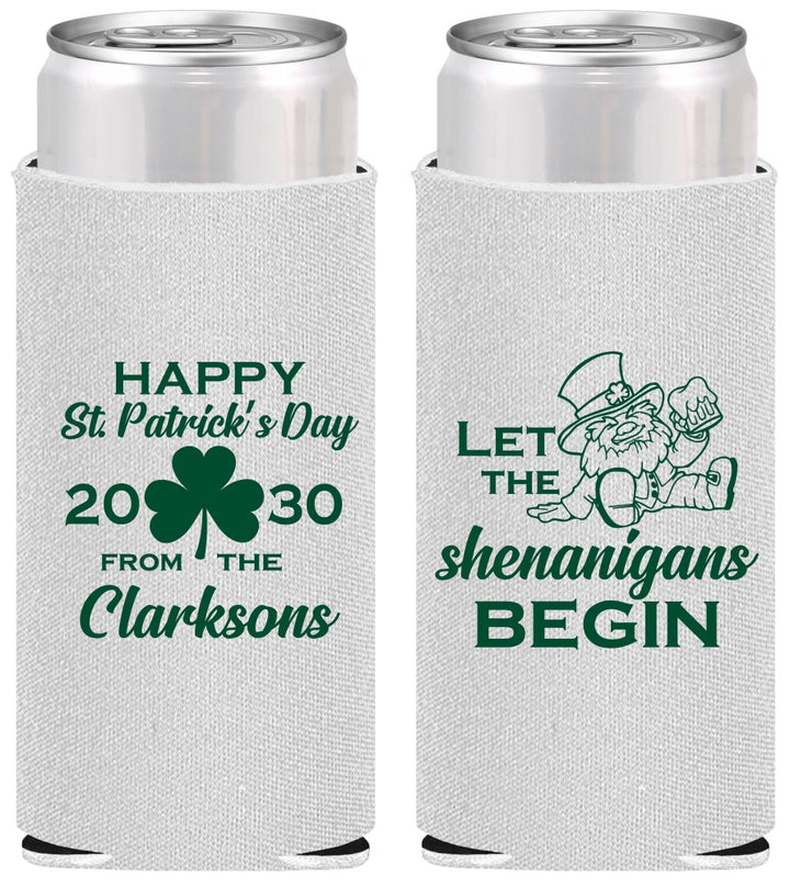 Personalized St Patricks Day Slim Can Coolers - Shenanigans Leprechaun | 200011