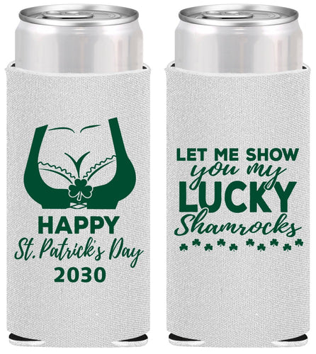 Personalized St Patricks Day Slim Can Coolers - Shamrocks | 200015