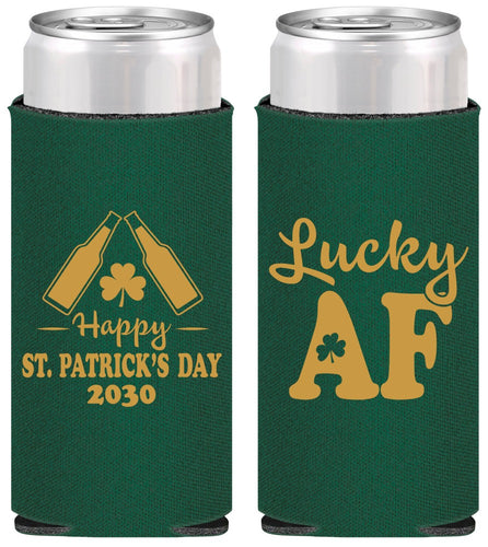Personalized St Patricks Day Slim Can Coolers - Lucky Af | 200017