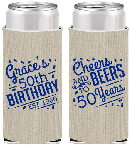 Personalized Birthday Slim Can Coolers - Cheers Beers To 50 Years | 20003